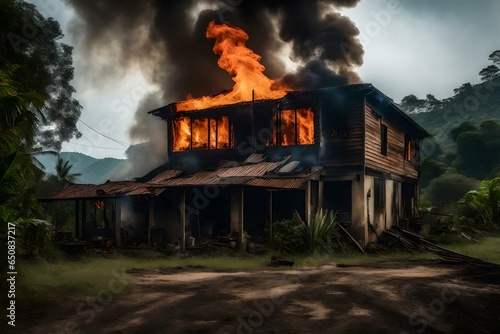 A house set on fire, Generated using AI