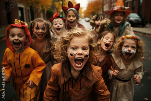 Group of children in creative Halloween costumes