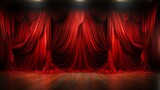 Red stage curtain for theater, opera scene drape.