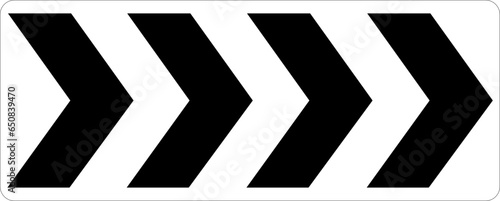 Vector graphic of a usa Four Chevron Roundabout MUTCD highway sign. It consists of four right pointing black chevrons contained in a white rectangle photo