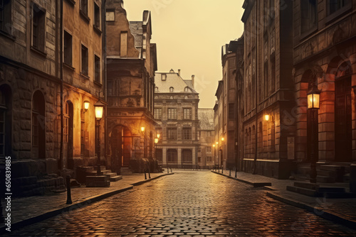 Historical cityscape with cobblestone streets © thejokercze