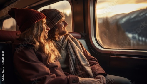 Photo of a couple enjoying the view from a train window