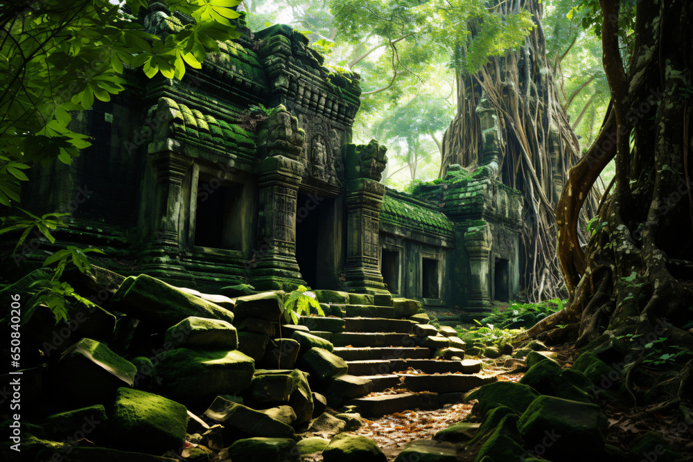 Fototapeta premium Abandoned temple complex of an extinct culture in the jungle like the Majas