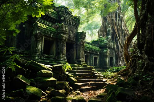 Abandoned temple complex of an extinct culture in the jungle like the Majas