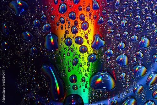 Upward rainbow colored beam of light through fizzy bubbles in underwater abstract background asset