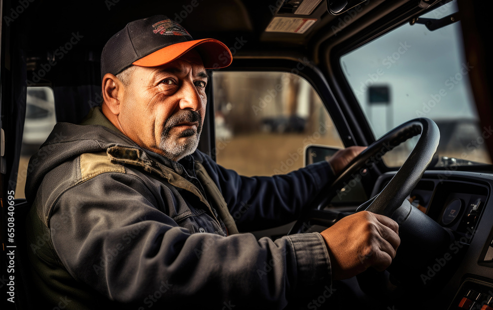 A driver driving a truck. Generative AI A driver driving a truck. Generative AI