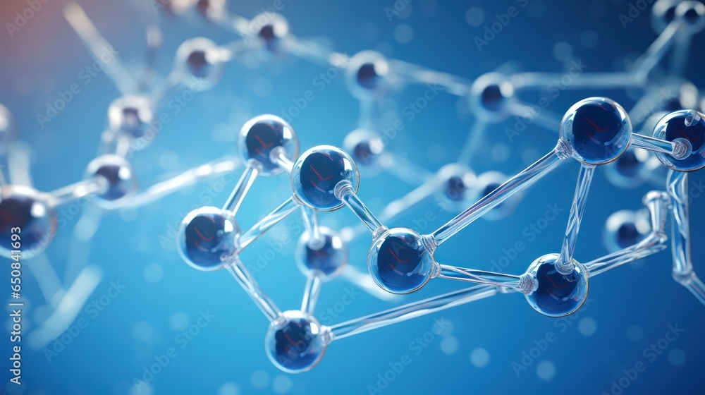 3d atom molecules chained together floating against blue background, generative ai 3d atom molecules chained together floating against blue background, generative ai