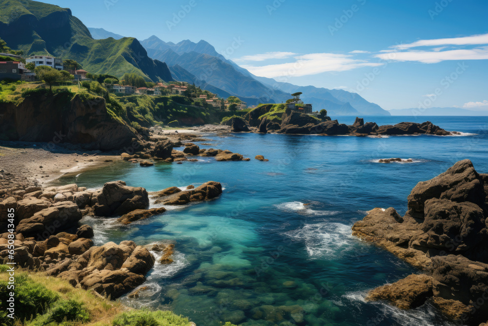Landscape with Seixal village of north coast, Madeira island, Portugal