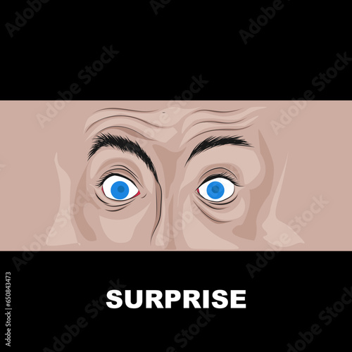 Surprised face, exaggerated expression, front view only eyes.