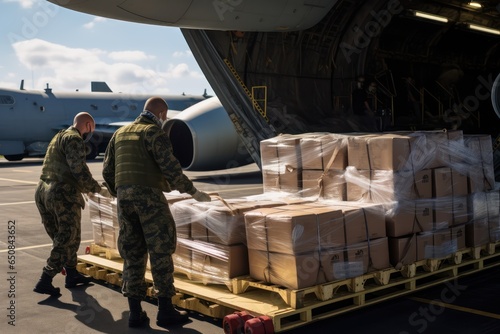 Print op canvas Packing military cargo at a military air base for shipment