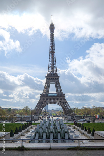 Fototapeta Naklejka Na Ścianę i Meble -  Paris, France - April 3 2019: Eiffel Tower from Trocadero in Paris, France