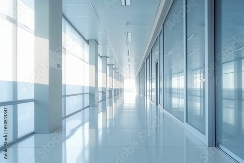 perspective view of modern hospital or clinic corridor interior. Conceptual of medical healthcare place for providing patient treatment. office background