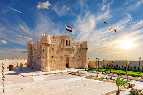 The Citadel of Qaitbay, the most popular place of visit in Alexandria, Egypt, beautiful sunny view