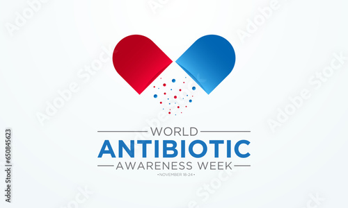 Vector illustration on the theme of world antibiotic awareness week observed every year in during november 18 to 24. World antimicrobial awareness week template for banner, poster with background.