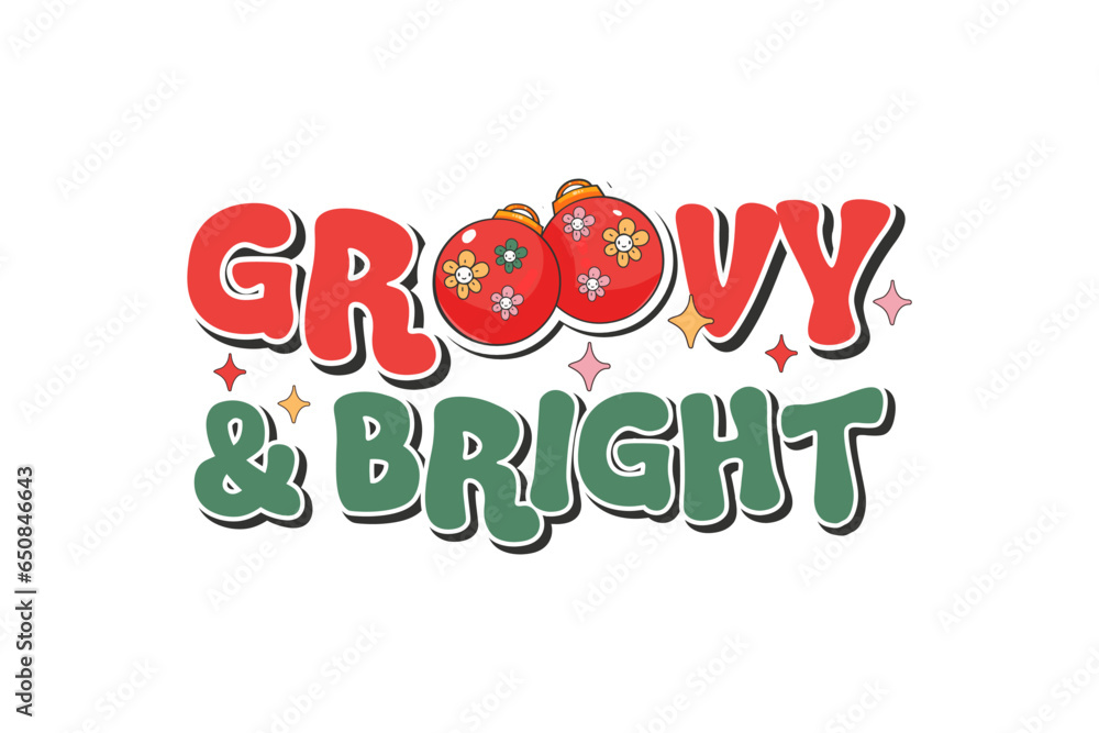 Fototapeta premium Groovy and Bright Retro Christmas Sublimation T shirt design
