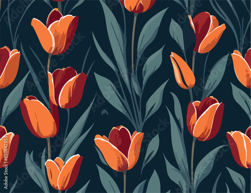 Flat Vector Harmony  Tulips Flower Seamless Art