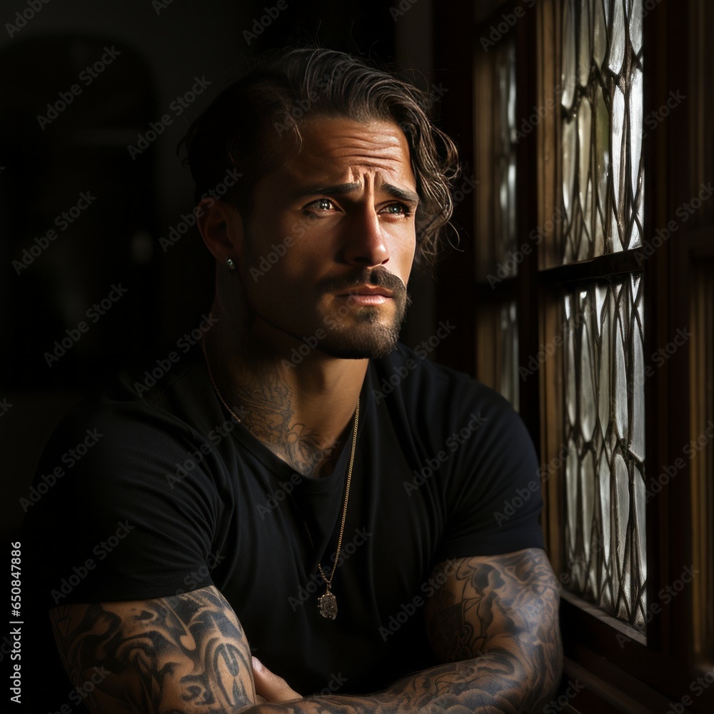 Men as mockup in white shirt round neck Men as mockup in white shirt round neck