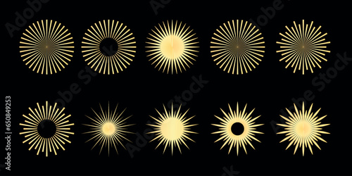 Sunburst element. Radial stripes background. Sunburst icon collection. Retro sunburst design. Vector illustration.