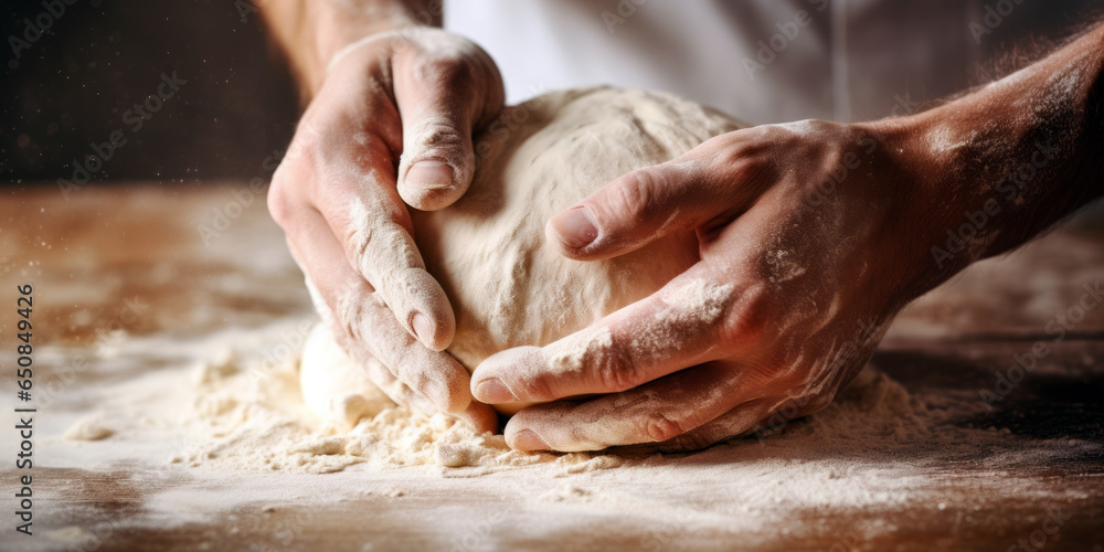 baker's hands shaping dough