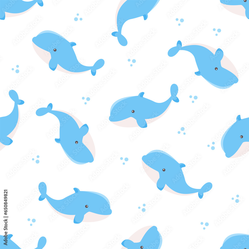 Seamless vector pattern. Cute blue whales and bubbles on white background. Pattern for children's products . Vector illustration Seamless vector pattern. Cute blue whales and bubbles on white background. Pattern for children's products . Vector illustration