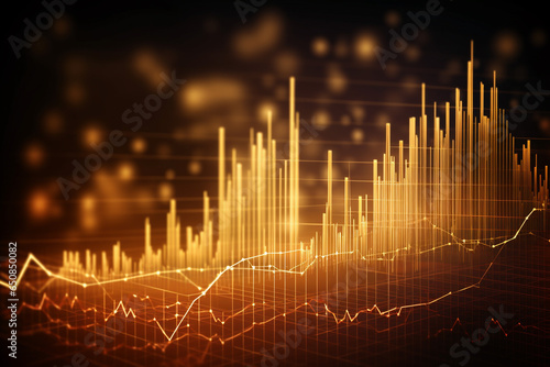 Business and finance concept. Growth business and financial golden diagram or chart illustration. Futuristic and minimalist golden colored style. Generative AI photo