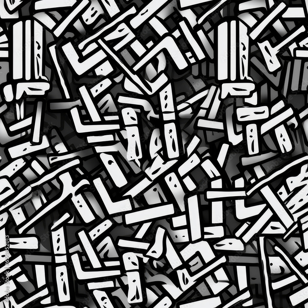 Black and white doodles graffiti funky repeat pattern Black and white doodles graffiti funky repeat pattern
