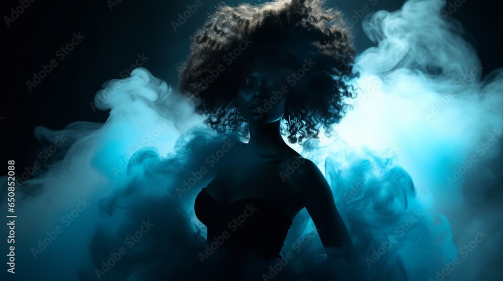 Illustration of a young afro american woman surrounded by smoke