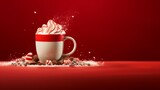 Illustration of a delicious cup of hot chocolate with whipped cream and candy canes