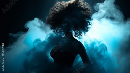 Illustration of a young afro american woman surrounded by smoke