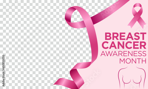 Banner plantilla del Día Internacional de lucha contra el Cáncer de mama, con listón rosa, marco para fotografía