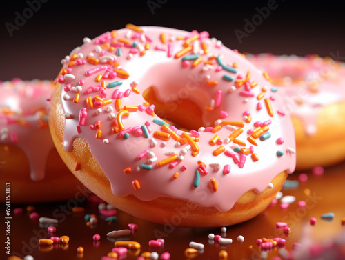 Close-up of donuts with colorful icing in dramatic food concept for advertising