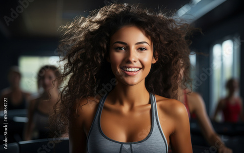 Fit woman in sportswear doing morning exercise in the gym