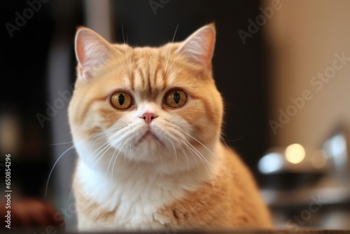 Portrait of a cute cat looking away. Exotic Shorthair cat breed