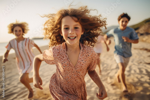Happy child playing in the sea. Kid having fun outdoors. Summer vacation and healthy lifestyle concept © Elena