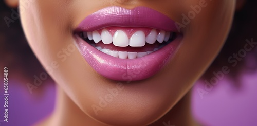 close up white clean teeth of young African woman with pink lip  Generative Ai