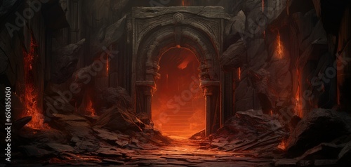 illustration of sinful curse hell gate with smoke and flame Generative Ai   © QuietWord