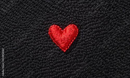Fabric textured red heart on black background