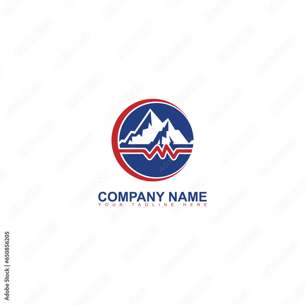 Mountains and Medical symbol in a circle logo vector. M letter logo and health icon design Mountains and Medical symbol in a circle logo vector. M letter logo and health icon design