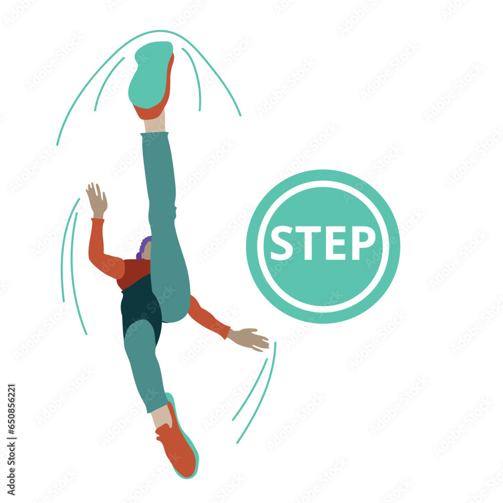 The girl takes a step.  While jogging. Forward, vector illustration