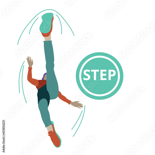 The girl takes a step.  While jogging. Forward, vector illustration