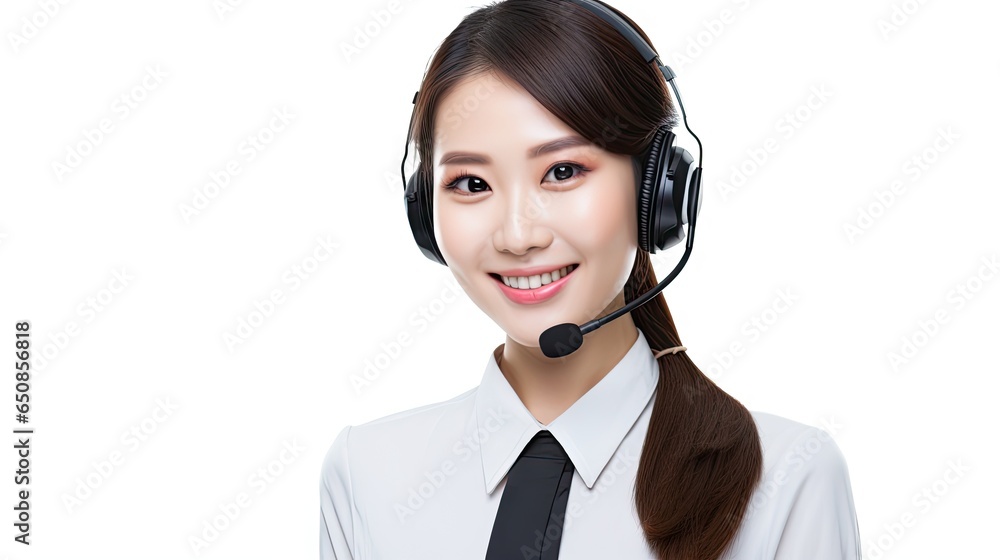 asian call service woman white background asian call service woman white background
