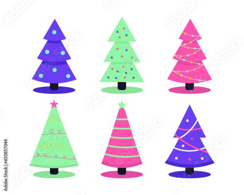 Vector illustration of Christmas trees. Isolated white background