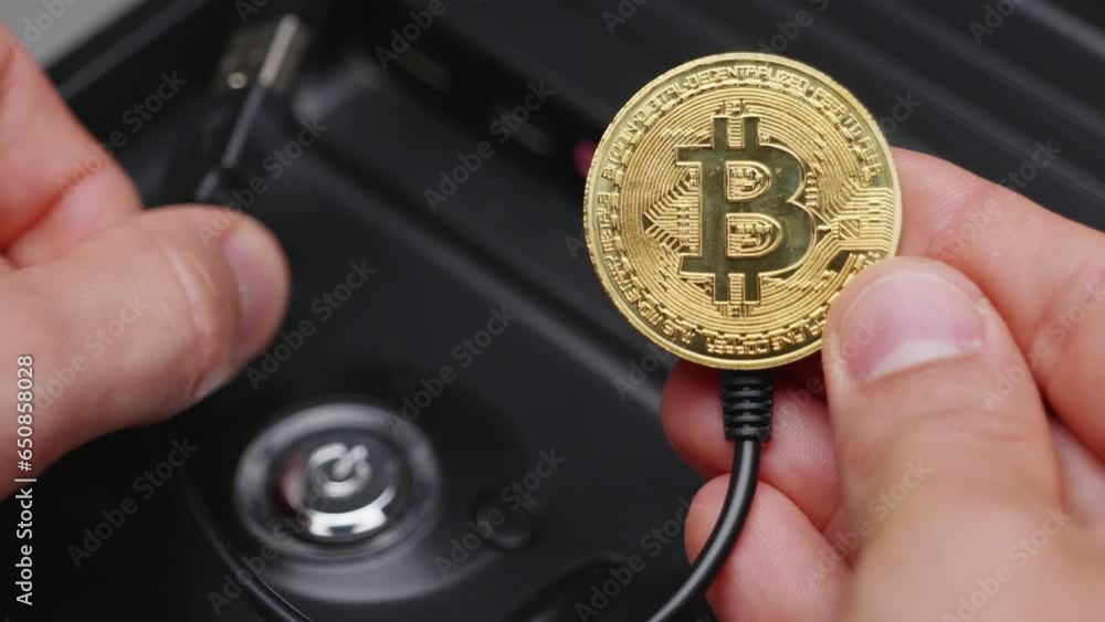 Disconnect BTC from computer. Deactivation of the bitcoin coin by disconnecting the USB cable from the computer.