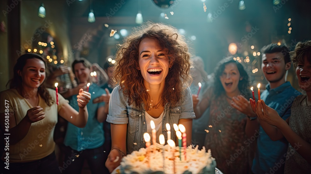 Group of friends celebrating with a cake a birthday, happy people 30yo celebrating. Mid adult party Group of friends celebrating with a cake a birthday, happy people 30yo celebrating. Mid adult party