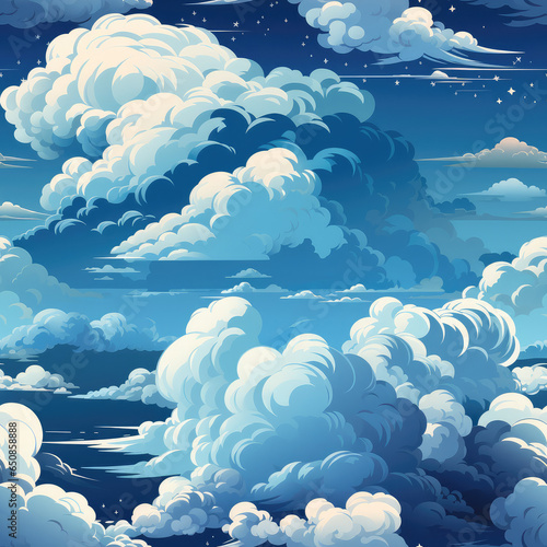 Clouds repeat pattern cartoon blue