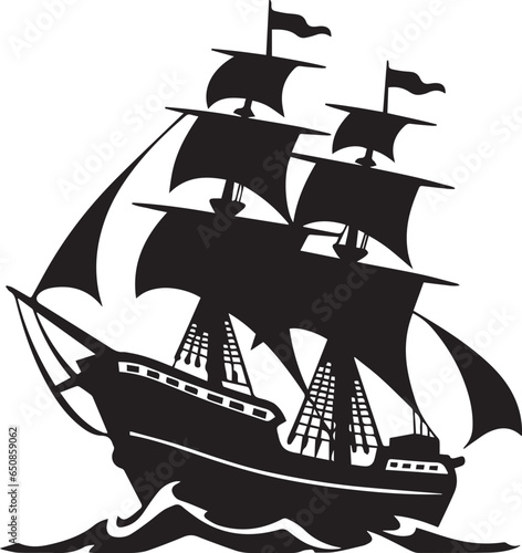 pirate ship Logo Monochrome Design Style