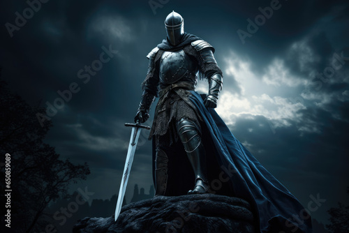 Fototapeta Knight in shining armor, raising a sword