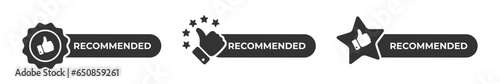 Recommended icon with thumb up. Recommended sticker label. Recommendation tag. Vector illustration.