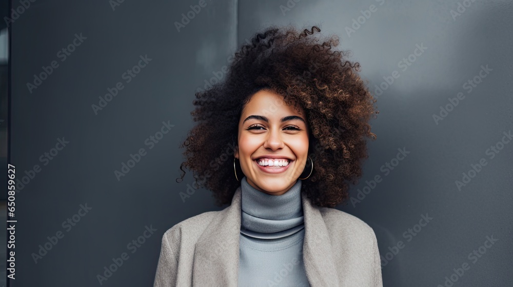 Joyous black african american woman infront of wall, happy street life, modern city Joyous black african american woman infront of wall, happy street life, modern city