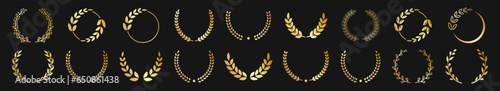 Set of circular foliate laurels branches. Laurel wreaths icons collection. Vector illustration. Award winner champion.